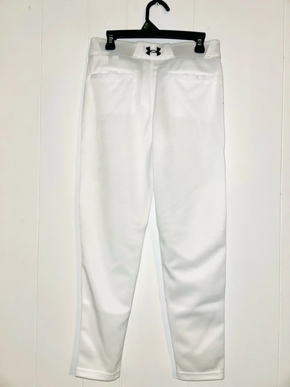 Under Armour White Kids' Athletic Baseball Pants with Black Logo - Picture 2 of 3